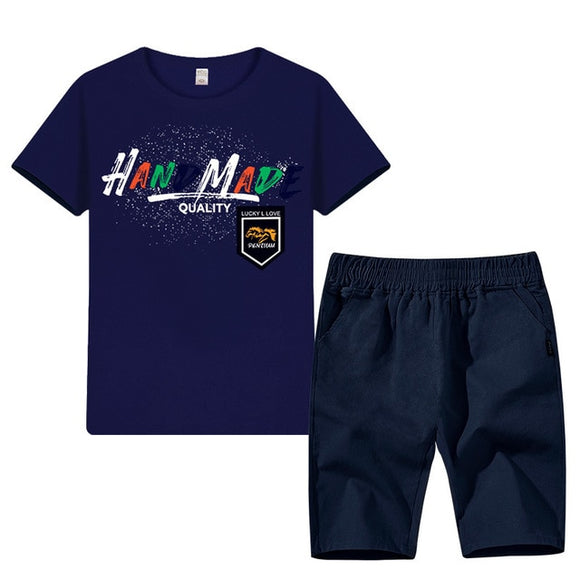 Blue Summer Boys Clothes Sport Suit Set