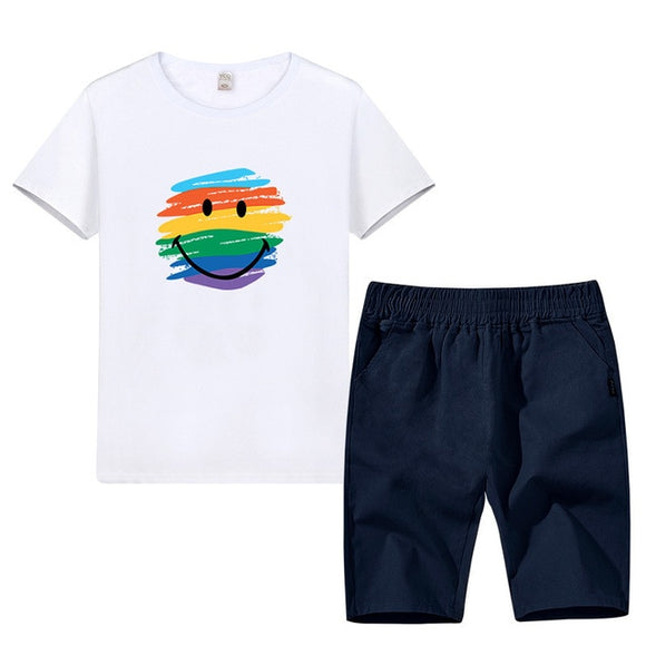 Smiling Face Summer Boys Clothes Sport Suit Set