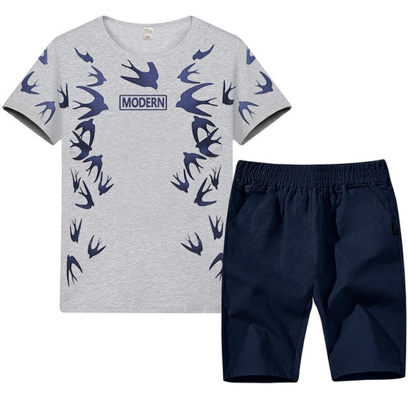 Gray Modern Summer Boys Clothes Sport Suit Set
