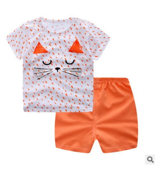 Orange Cat Baby Girl Clothing Set