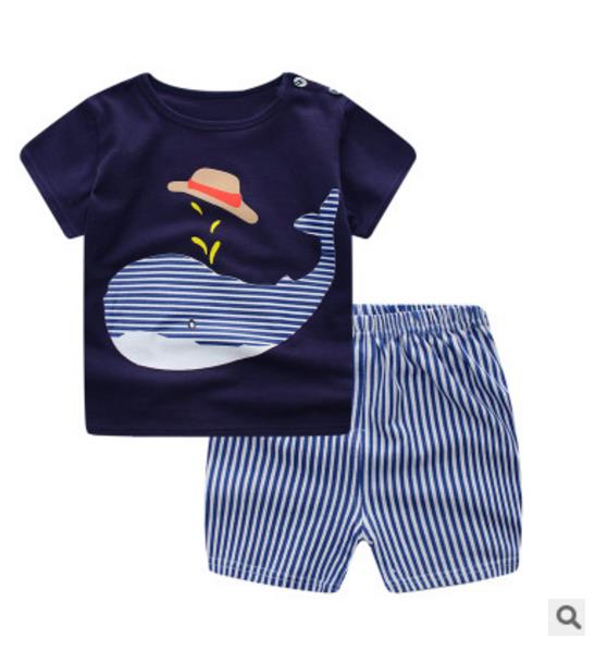 Striped Whale Baby Girl Clothing Set