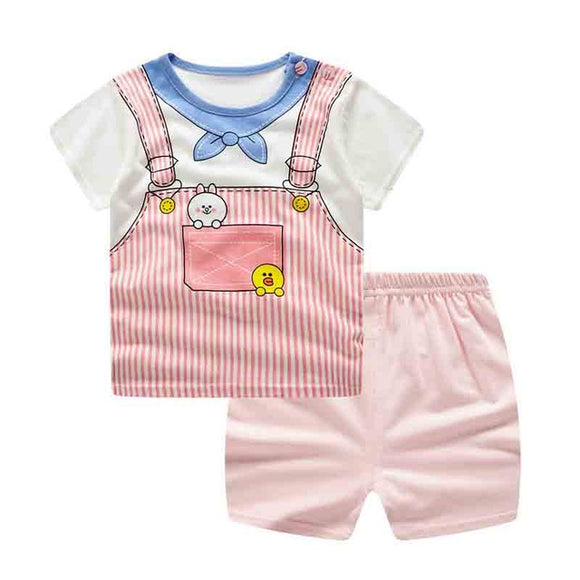 Pink Striped Rabbit Baby Girl Clothing Set