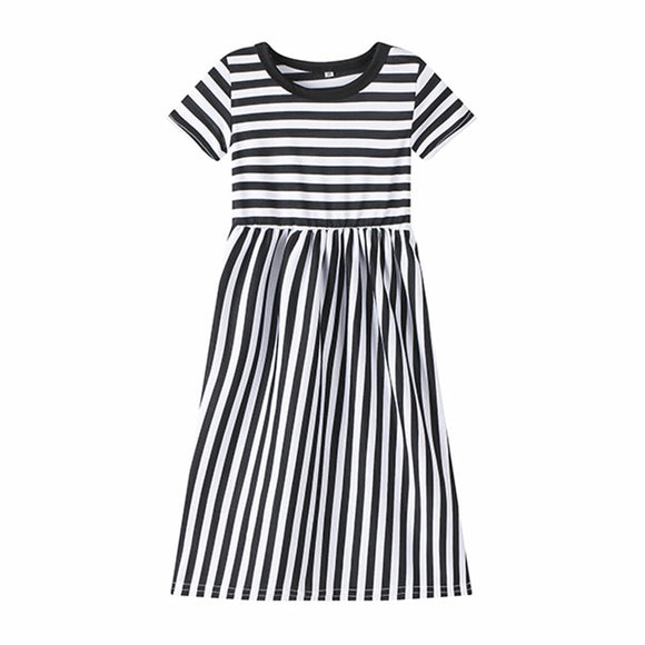 Girl Summer Black Stripe Casual Girls Dress