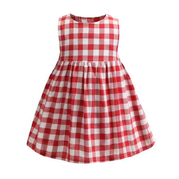 Striped Sleeveless Red Cotton Summer Girl Children Clothes
